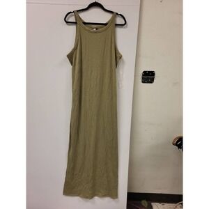 A New Day Tank Dress XL Olive Green Ribbed Knit Sleeveless Maxi Casual Womens